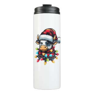 Cow Christmas Santa Hat Buffalo Plaid Xmas Cow Lov Thermal Tumbler
