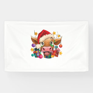 Cow Christmas Santa Hat Lights Christmas Tree Chri Banner