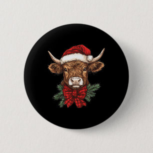Cow Christmas Santa Hat Mooey Xmas Heifer Pajamas  2 Inch Round Button