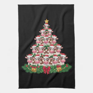 Cow Christmas Tree Funny Cow Lover Cow Xmas Kitchen Towel
