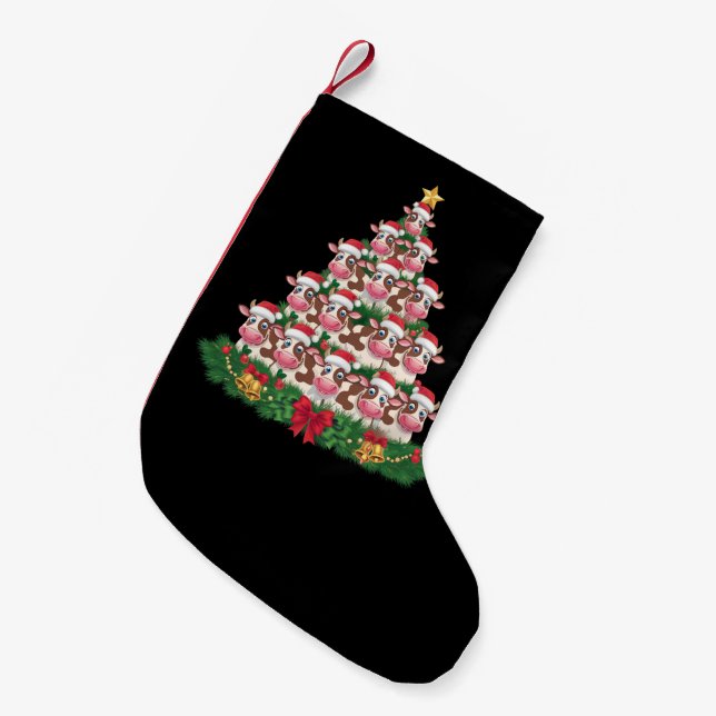 Cow Christmas Tree Funny Cow Lover Cow Xmas Small Christmas Stocking (Front (Hanging))