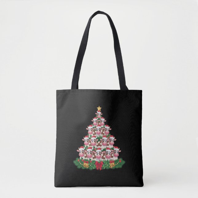 Cow Christmas Tree Funny Cow Lover Cow Xmas Tote Bag (Front)
