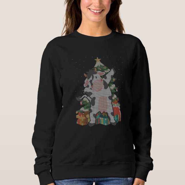 Cow Christmas Tree Ugly Christmas Sweatshirt (Front)