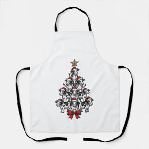 Cow Christmas Tree Vintage Engraving Holiday Farm Apron