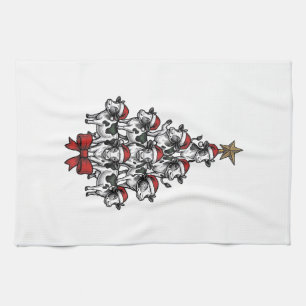 Cow Christmas Tree Vintage Engraving Holiday Farm Kitchen Towel