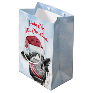 Cow Christmas Watercolor Medium Gift Bag