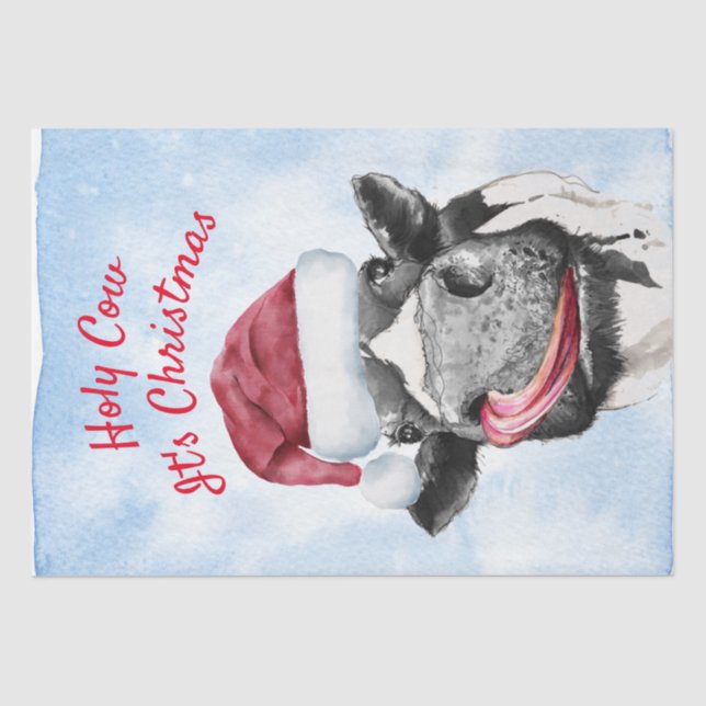 Cow Christmas Watercolor Tissue Paper (Front)
