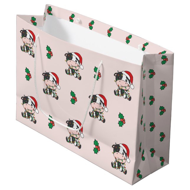 Cow Christmas Winter Animals Holiday Cows Large Gift Bag (Front Angled)