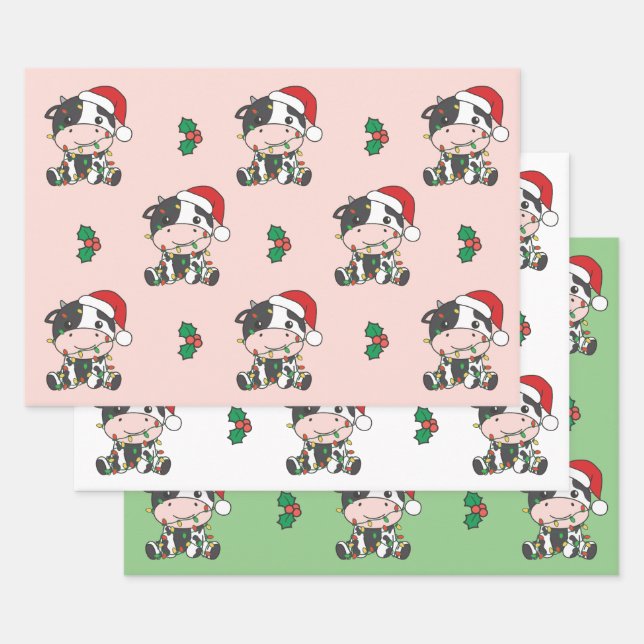 Cow Christmas Winter Animals Holiday Cows Wrapping Paper Sheet (Set)