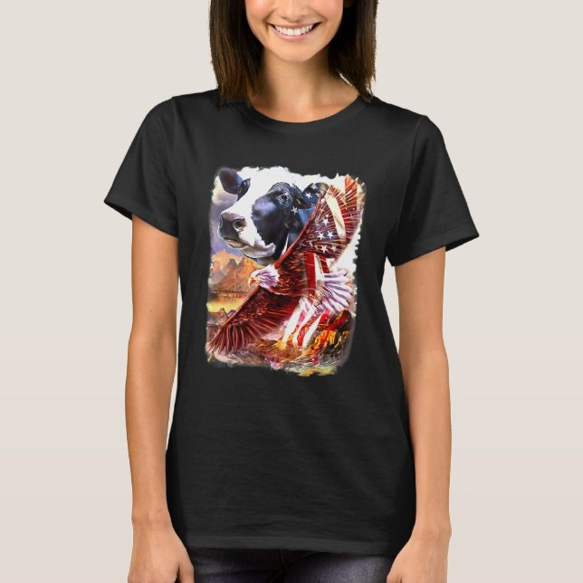 Cow Cow American Patriot Flag Love My Country Us F T-Shirt (Front)