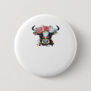 Cow crowned with flowers Classic T-Shirt 2 Inch Round Button