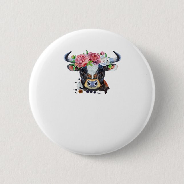 Cow crowned with flowers Classic T-Shirt 2 Inch Round Button (Front)
