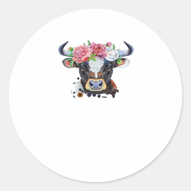 Cow crowned with flowers Classic T-Shirt Classic Round Sticker (Front)
