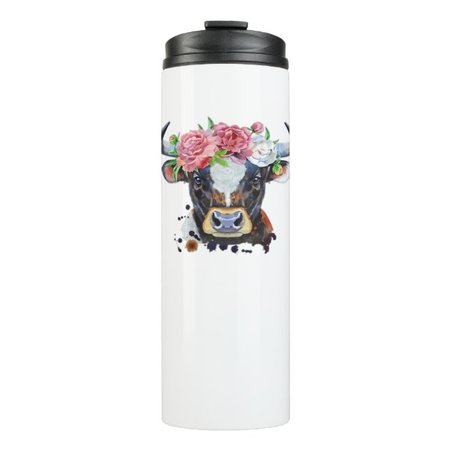 Cow crowned with flowers Classic T-Shirt Thermal Tumbler (Front)