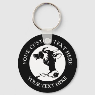 Cow Custom Text  Classic Round  Keychain