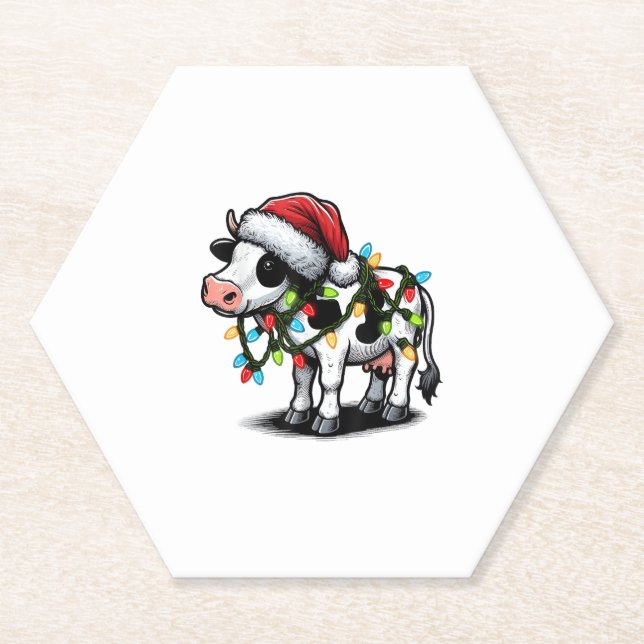 Cow Cute Funny Santa Christmas  Paper Coaster (Front)