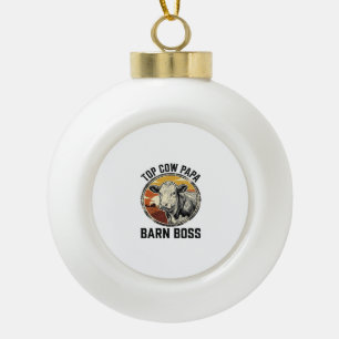 Cow Dad Shirt Vintage Engraved Farm Father Graphic Ceramic Ball Christmas Ornament