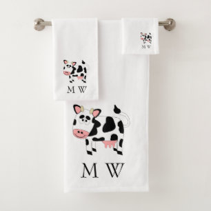 Cow Design Monogrammed Bath Towel Set