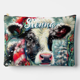 Cow Dreaming of Warmer Times Floral Personalized Accessory Pouch