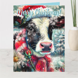 Cow Dreaming of Warmer Times Floral Personalized Card
