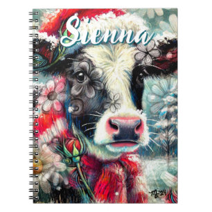 Cow Dreaming of Warmer Times Floral Personalized Notebook
