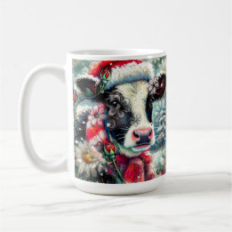 Cow Dreaming of Warmer Times Teal Red Floral Coffee Mug