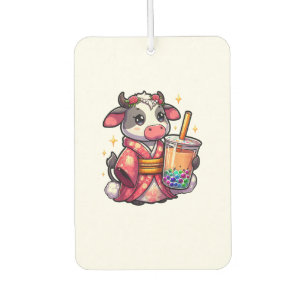Cow Drinking Bubble Tea Japanese Kimono _1_1 Air Freshener