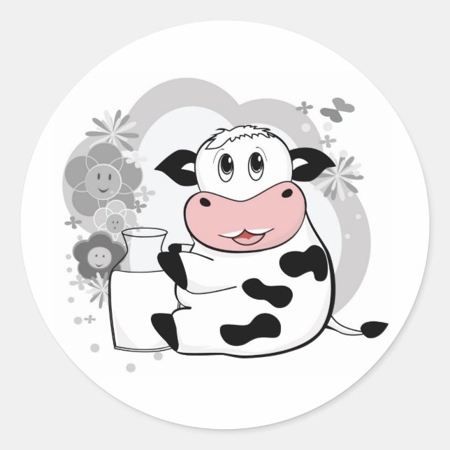 Cow drinking milk classic round sticker (Front)