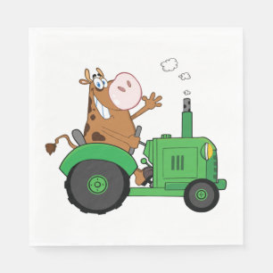 Cow Driving A Tractor Napkin