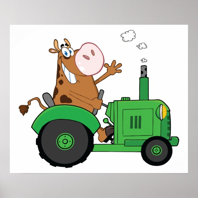 Cow Driving A Tractor Poster (Front)