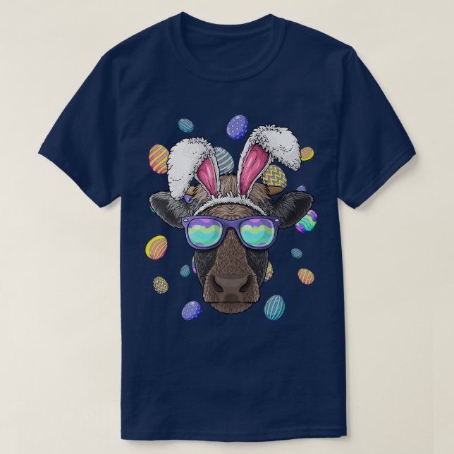 Cow Easter Bunny Ears Funny Easter Eggs Hunting  T-Shirt (Design Front)