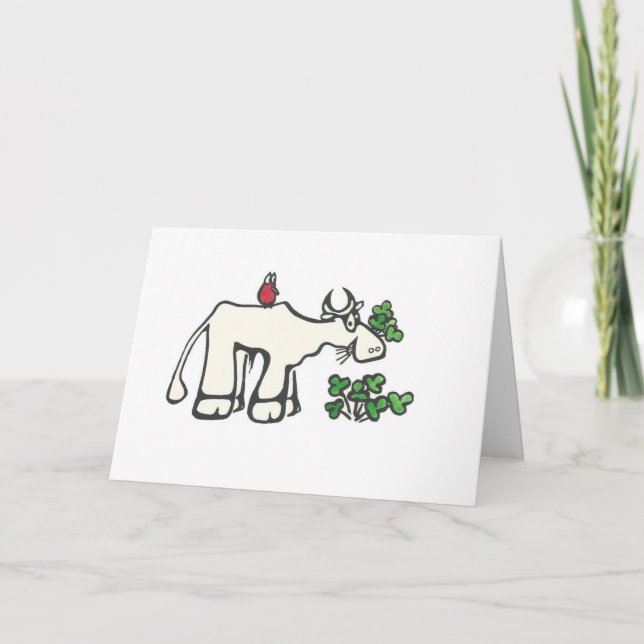 Cow Eating Clovers Personalized Greeting Card (Front)