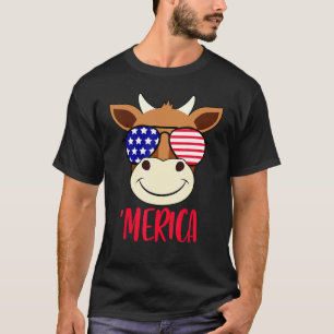 Cow Face 4th Of July Usa Sunglasses American Flag T-Shirt