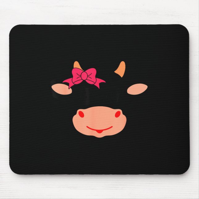 Cow Face Eyelashes Bow Funny Halloween Costume Mouse Pad (Front)