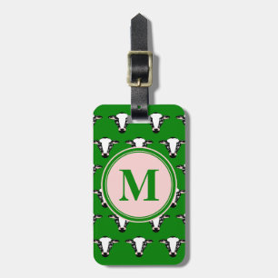 COW FACE tiled zazzle pattern dark green.png Luggage Tag