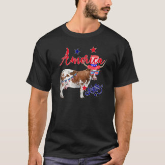 Cow Farm 4th Of July Patriotic Farmer Girl America T-Shirt