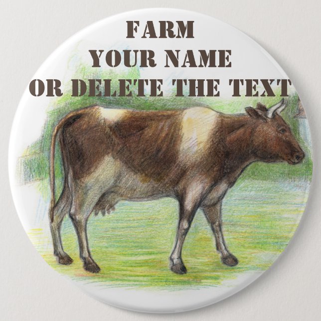 Cow farm  6 inch round button (Front)
