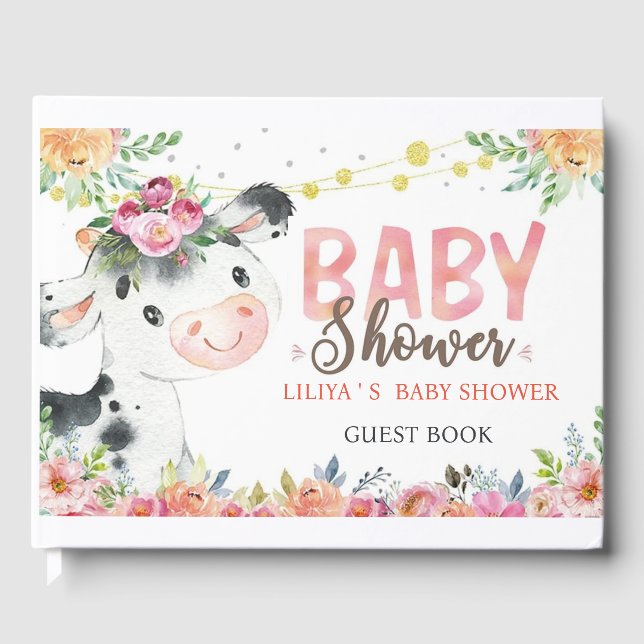  Cow Farm Animals Barnyard baby shower guest book (Front)