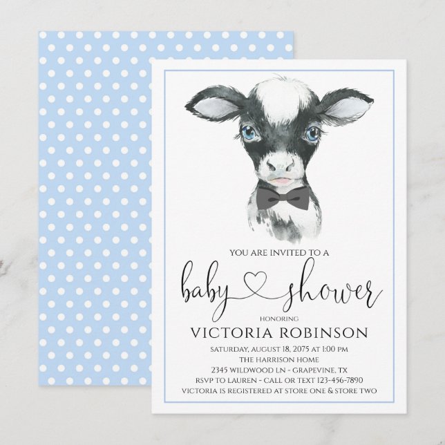 Cow Farm Boy Baby Shower Invitations (Front/Back)