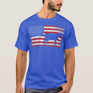 Cow Farm Farmer 4th of July Gift American Flag USA T-Shirt