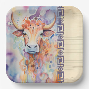 Cow Farm Purple Paper Plate
