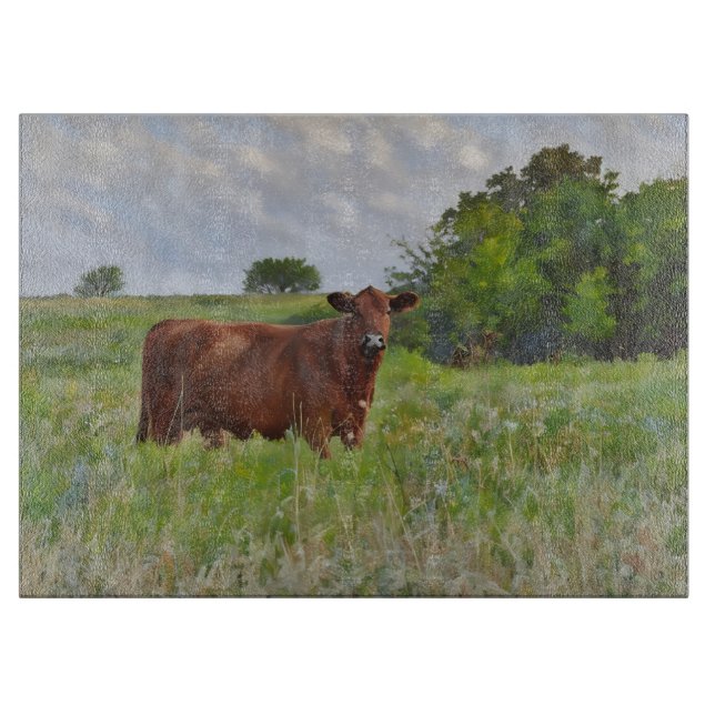 Cow Farm Style Art Country Style Glass Cutting Board (Front)