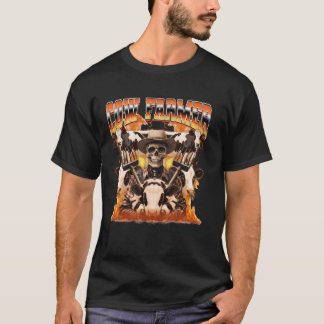 Cow Farming Farm Farmer Flames Skeleton 90s Bootle T-Shirt