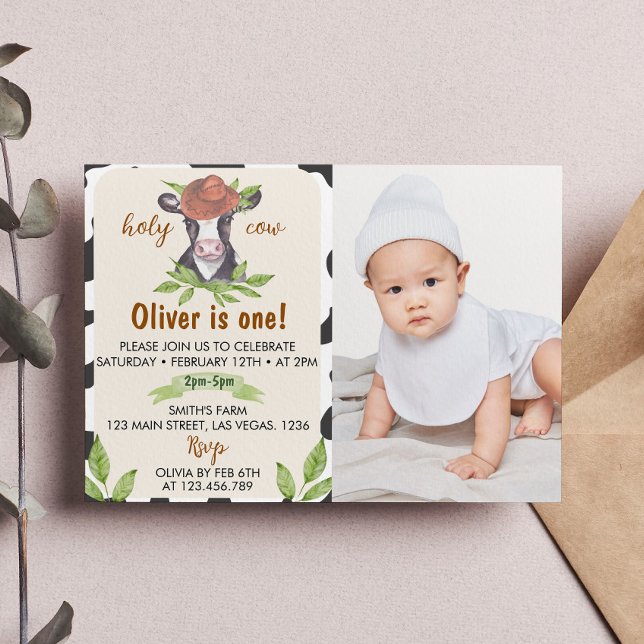 Cow First Birthday Photo Invitation (Creator Uploaded)