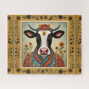 Cow Folk Art Floral  Jigsaw Puzzle