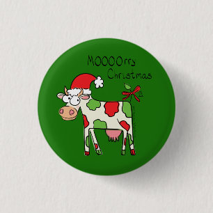 Cow Funny Cartoon Christmas Holiday 1 Inch Round Button