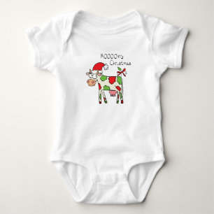 Cow Funny Cartoon Christmas Holiday Baby Bodysuit