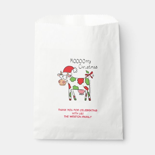 Cow Funny Cartoon Christmas Holiday Favour Bag (Front)