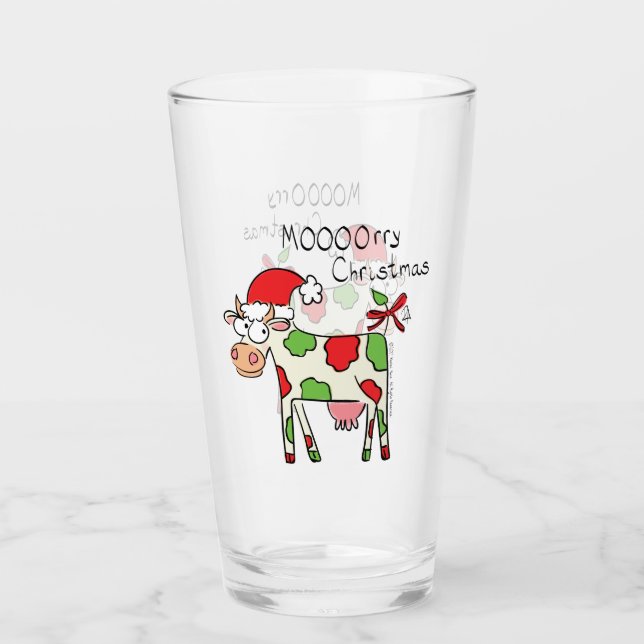 Cow Funny Cartoon Christmas Holiday Glass (Front)
