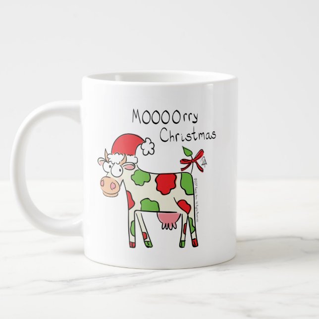 Cow Funny Cartoon Christmas Holiday Large Coffee Mug (Left)
